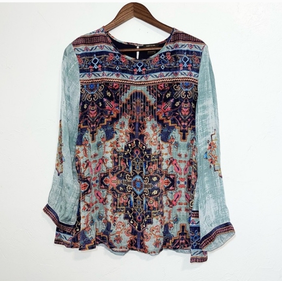 Anthropologie Vineet Bahl Prudence Top Blouse Embroidered Blue Multi Large - Picture 2 of 8